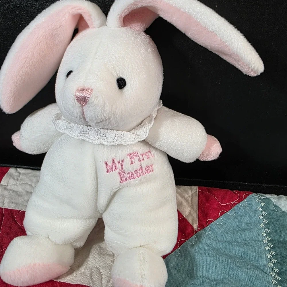 Chosun International Plush Bunny Small White‎ Pink My First Easter Lace Collar